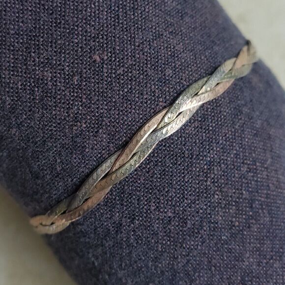 Tri Tone Bracelet Braided Herringbone Weave 925 Italy FMC 7" Gift - Picture 2 of 9